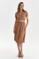 Brown dress midi cloche with elastic waist thin fabric short sleeves with puffed sleeves 5 - StarShinerS.com