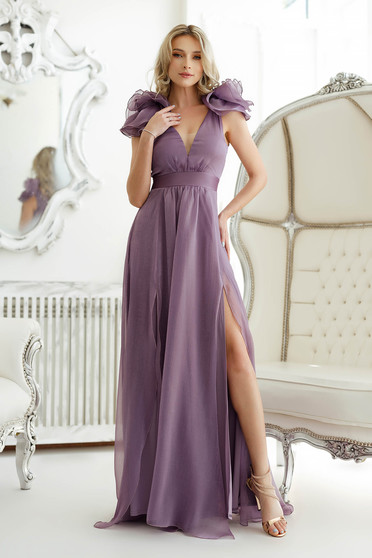 Godmother dresses, Purple dress long cloche organza shoulder detail - StarShinerS.com