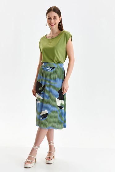 Midi skirts, Green skirt midi cloche with elastic waist pleated from veil fabric - StarShinerS.com