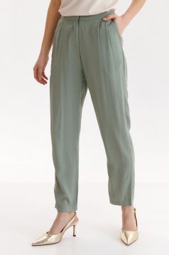 Pantaloni din material subtire verzi lungi cu talie normala si buzunare laterale - Top Secret