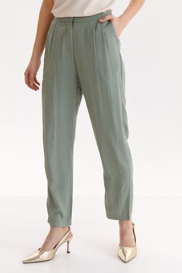 Pantaloni skinny, Pantaloni din material subtire verzi lungi cu talie normala si buzunare laterale - Top Secret - StarShinerS.ro