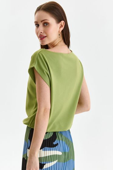 Short sleeves blouses, Green women`s blouse thin fabric loose fit with elastic waist - StarShinerS.com