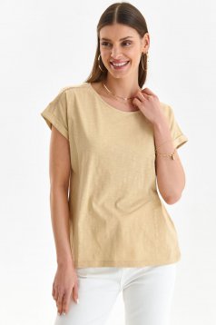 Beige t-shirt loose fit cotton with rounded cleavage