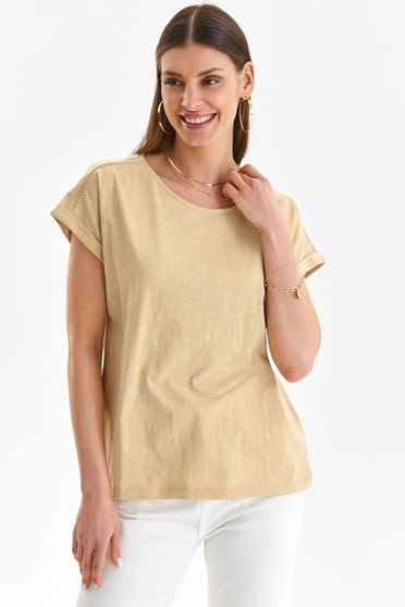 T-Shirts, Beige t-shirt loose fit cotton with rounded cleavage - StarShinerS.com