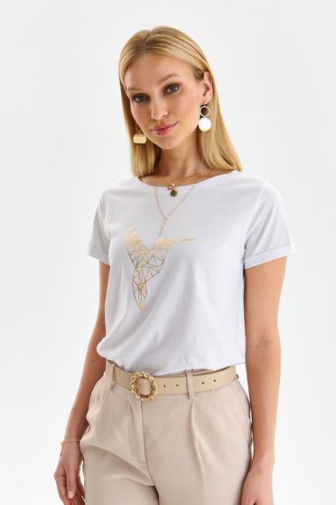 Sales T-shirts, White t-shirt cotton loose fit with rounded cleavage - StarShinerS.com