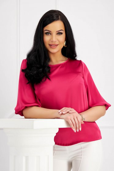 Elegant Blouses, Raspberry women`s blouse from satin loose fit with cuffs with decorative buttons - StarShinerS - StarShinerS.com