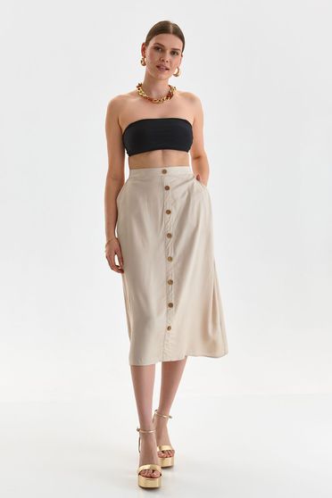Cloche skirts, Beige skirt thin fabric cloche lateral pockets with decorative buttons - StarShinerS.com