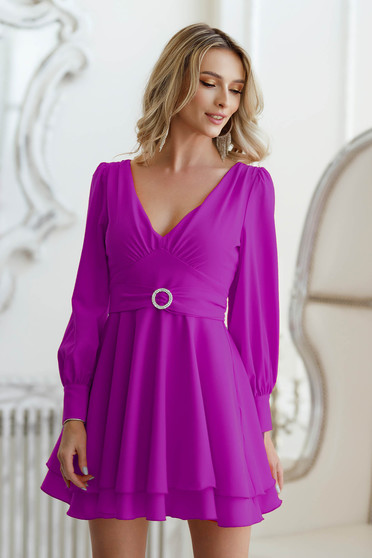 Long sleeve dresses, Purple dress from veil fabric cloche short cut with puffed sleeves - StarShinerS.com