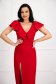 - StarShinerS red dress elastic cloth pencil slit frilly trim around cleavage line 6 - StarShinerS.com
