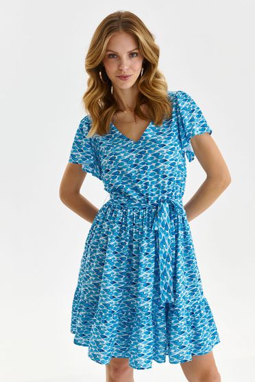 Blue dress thin fabric short cut cloche with elastic waist