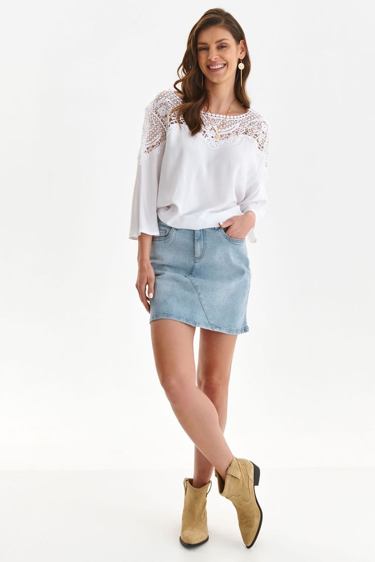Casual Blouses, White women`s blouse thin fabric loose fit knitted lace - StarShinerS.com
