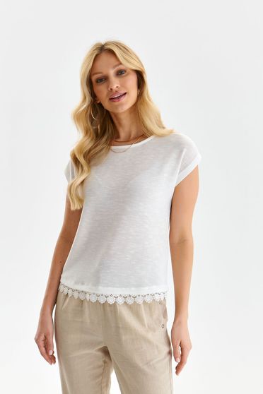 Casual T-shirts, White t-shirt cotton loose fit with lace details - StarShinerS.com