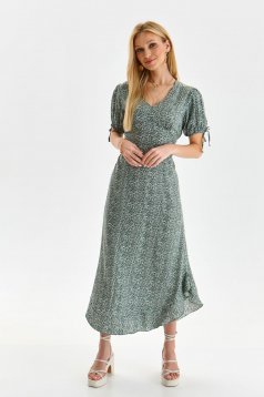 Green dress thin fabric cloche with puffed sleeves short sleeves