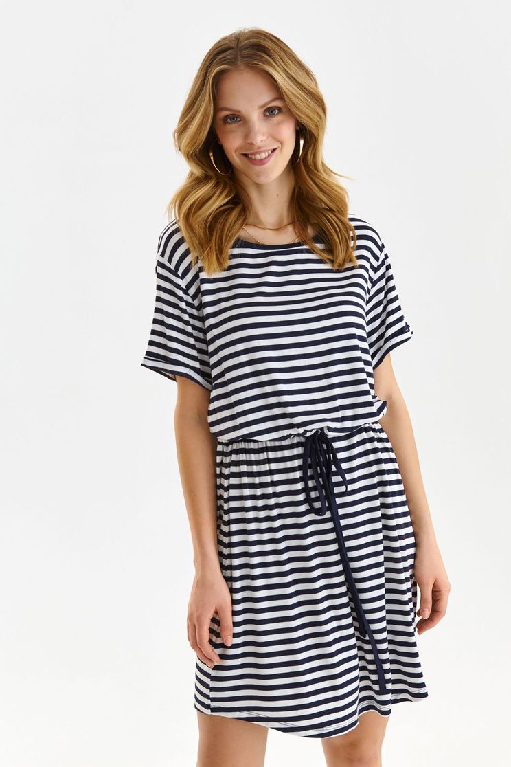 Striped dresses, Dress thin fabric short cut cloche with elastic waist is fastened around the waist with a ribbon - StarShinerS.com