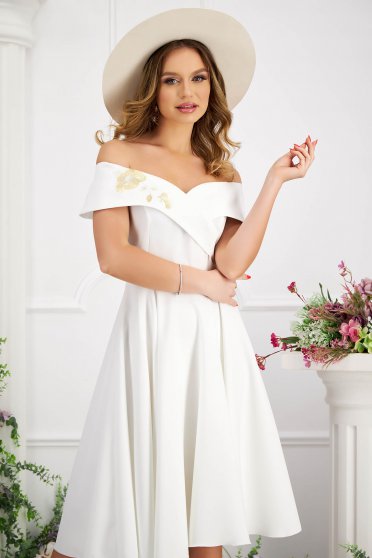 Dress - StarShinerS ivory midi cloth cloche off-shoulder