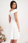 Ivory Elastic Fabric Midi Dress in A-line with Bare Shoulders and Frontal Embroidery - StarShinerS 2 - StarShinerS.com