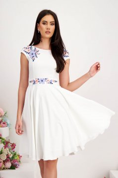Midi white dress made from slightly stretchy fabric with digital floral print - StarShinerS
