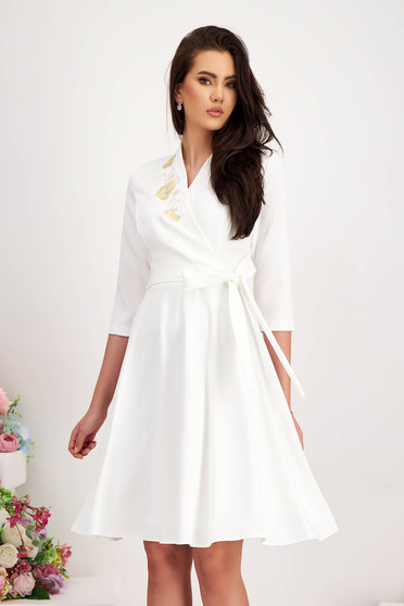 Civil wedding dresses, Ivory Elastic Fabric Dress in A-line with Crossover Neckline and Front Embroidery - StarShinerS - StarShinerS.com