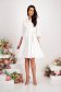 Ivory Elastic Fabric Dress in A-line with Crossover Neckline and Front Embroidery - StarShinerS 5 - StarShinerS.com
