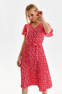 Pink dress thin fabric pleated midi cloche with elastic waist