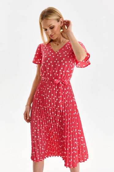 Online Dresses, Pink dress thin fabric pleated midi cloche with elastic waist - StarShinerS.com