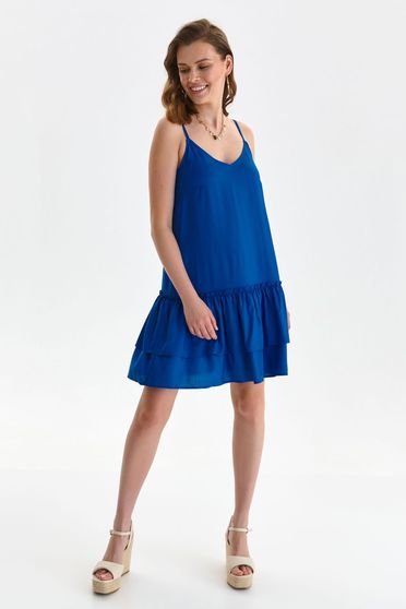 Day dresses, Blue dress thin fabric short cut loose fit adjustable straps - StarShinerS.com