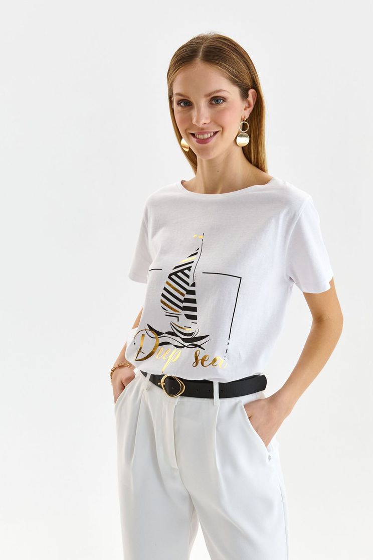 T-Shirts, White t-shirt cotton loose fit with rounded cleavage - StarShinerS.com