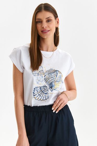 T-Shirts, White t-shirt cotton loose fit with rounded cleavage - StarShinerS.com