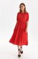 Red dress midi cloche with elastic waist thin fabric with puffed sleeves 1 - StarShinerS.com