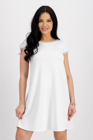 Online Dresses, Short white crepe dress with wide cut and V-neckline at the back - StarShinerS - StarShinerS.com