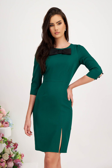 Pencil dresses, Elastic cloth short cut pencil slit bow accessory green dress - StarShinerS.com