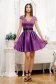 Short purple taffeta dress in flared style with v-neckline - Artista 1 - StarShinerS.com