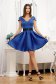 Short blue taffeta dress in flared style with v-neckline - Artista 1 - StarShinerS.com