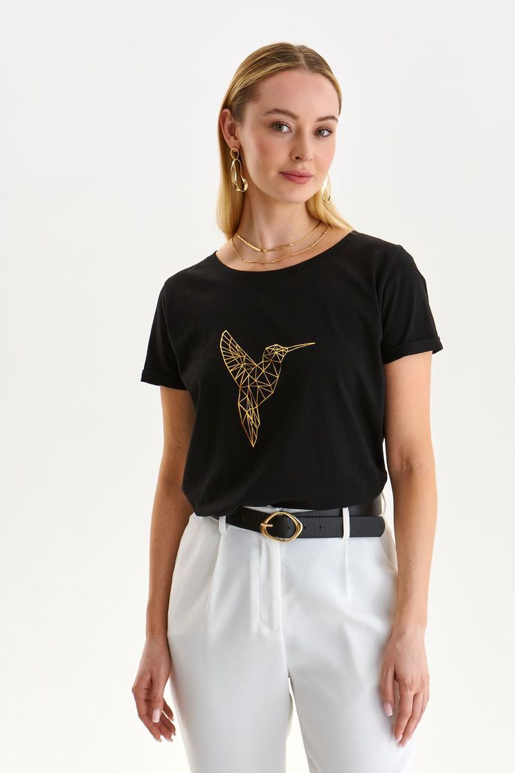 Sales T-shirts, Black t-shirt cotton loose fit with rounded cleavage - StarShinerS.com