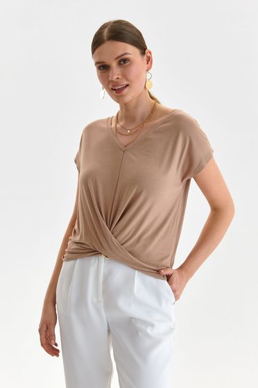 Casual T-shirts, Nude t-shirt thin fabric loose fit with v-neckline - StarShinerS.com