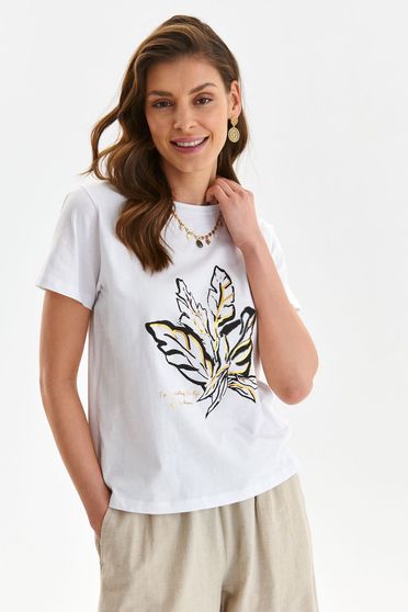 Casual T-shirts, White t-shirt cotton loose fit short sleeves - StarShinerS.com