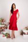 - StarShinerS red dress lycra midi cloche naked shoulders with ruffles at the buttom of the dress 4 - StarShinerS.com