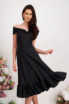 - StarShinerS black dress lycra midi cloche naked shoulders with ruffles at the buttom of the dress