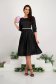 Black satin midi flared dress made of thin material with pearl applications on the cord - StarShinerS 5 - StarShinerS.com
