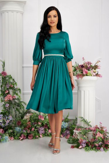Green dresses, - StarShinerS green dress thin fabric from satin fabric texture midi cloche with pearls - StarShinerS.com