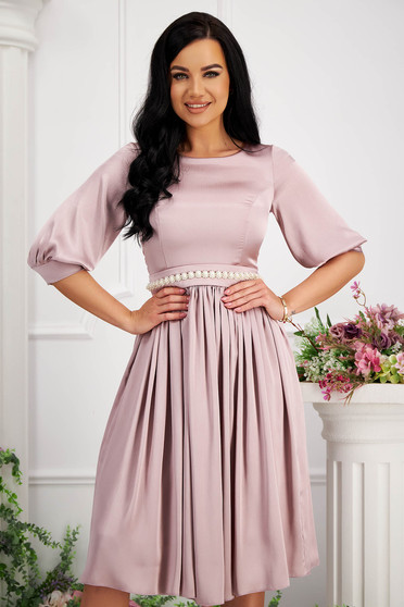 Online Dresses, - StarShinerS cream dress thin fabric from satin fabric texture midi cloche with pearls - StarShinerS.com
