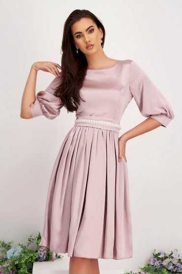 Elegant dresses, - StarShinerS cream dress thin fabric from satin fabric texture midi cloche with pearls - StarShinerS.com