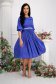 Rochie din material subtire satinat albastra midi in clos cu aplicatii cu perle pe cordon - StarShinerS 6 - StarShinerS.ro