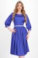 Blue satin midi dress in flared style with pearl appliques on cord - StarShinerS 1 - StarShinerS.com