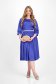 Blue satin midi dress in flared style with pearl appliques on cord - StarShinerS 3 - StarShinerS.com