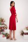 Raspberry Glitter Elastic Fabric Midi Dress in Flared Cut with Slit on Leg and V-Neckline at the Back - StarShinerS 4 - StarShinerS.com