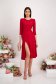 Raspberry Glitter Elastic Fabric Midi Dress in Flared Cut with Slit on Leg and V-Neckline at the Back - StarShinerS 5 - StarShinerS.com