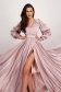 Dusty Pink Satin Long Dress with Strass Stones on Shoulders - StarShinerS 2 - StarShinerS.com