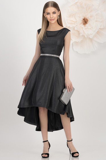 Rochii cu strasuri, Rochie din stofa elastica neagra asimetrica in clos cu aplicatii cu sclipici - StarShinerS - StarShinerS.ro