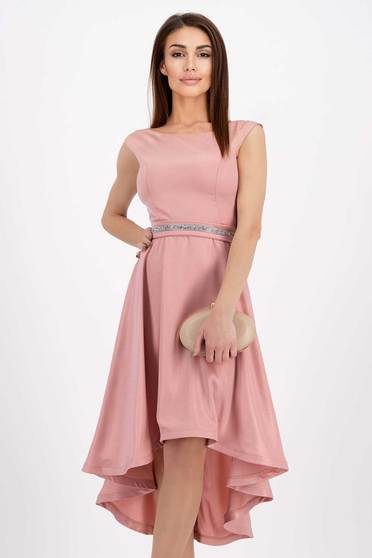 Powder pink stretch fabric asymmetrical dress with glitter applications - StarShinerS